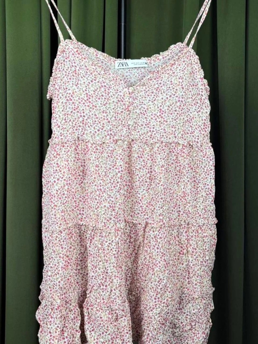 Zara Pink Floral Tiered Spaghetti-Strap Sundress